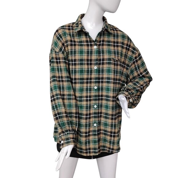Dazy Plaid Green and Tan Shirt Size Large Long Sleeve Button Down - Picture 2 of 9